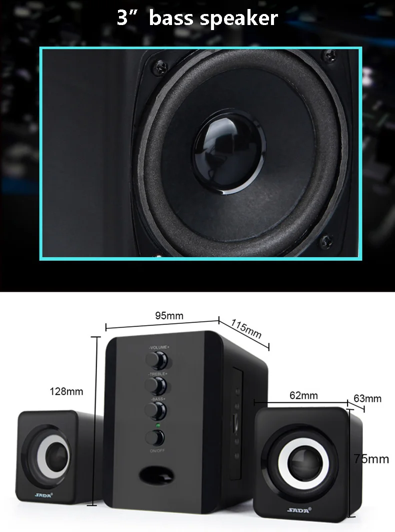 SADA D-226 Bluetooth динамик беспроводной 2,1 3 канала бас комбинация pcmp3сотовый телефон динамик s Поддержка FM TF USB 3,5 мм AUX
