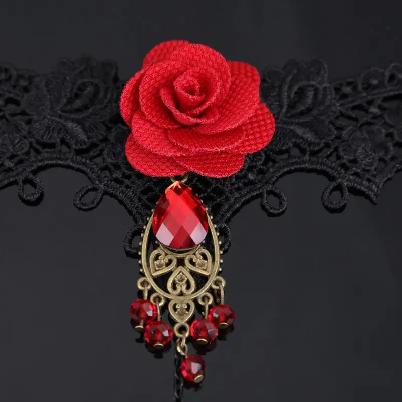 Элегантный готический Стиль кружево Красная роза браслет Jewellery с регулируемым