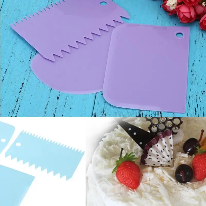 3Pcs/set Plastic Dough Knife Icing Fondant Scraper Jagged Edge Cake Spatula Baking Pastry Tools Plain Smooth Cake Paddle