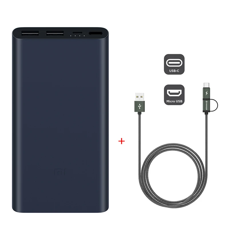 B Add 2 in 1 Cable Xiao mi power Bank 2i 10000 мАч PLM09ZM двойной USB быстрая зарядка mi power bank 10000 портативное зарядное устройство Внешний аккумулятор повербанк - Цвет: B Add 2 in 1 Cable