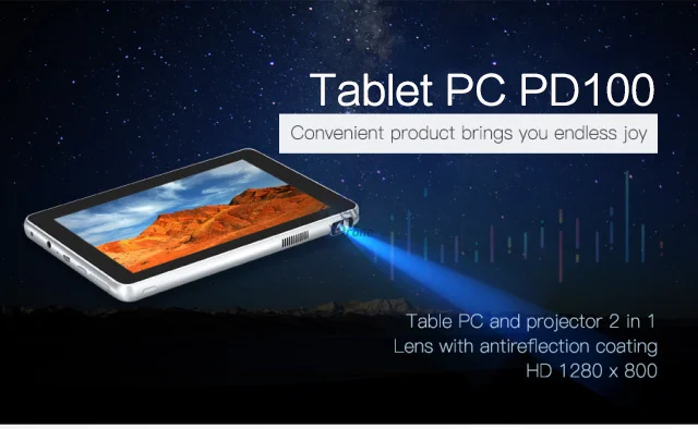 Китай PD100 Портативный умный проектор на Android Tablet PC DLP 50 люмен 4 ядра RK3188 8 &quot1280x800 WiFi