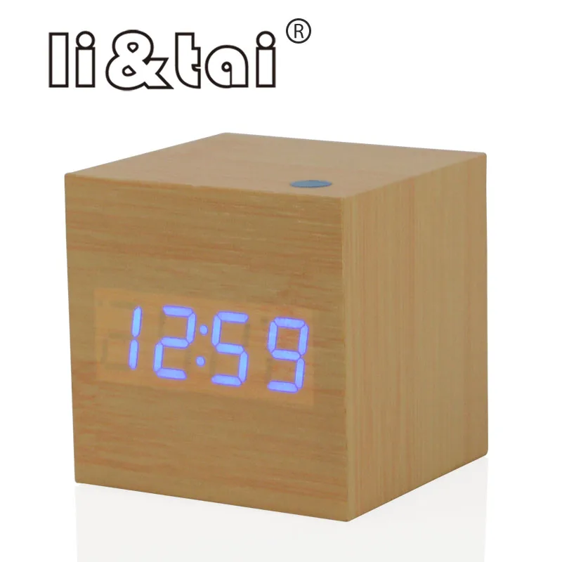Деревянный квадратный светодиодный Будильник со звуковым управлением