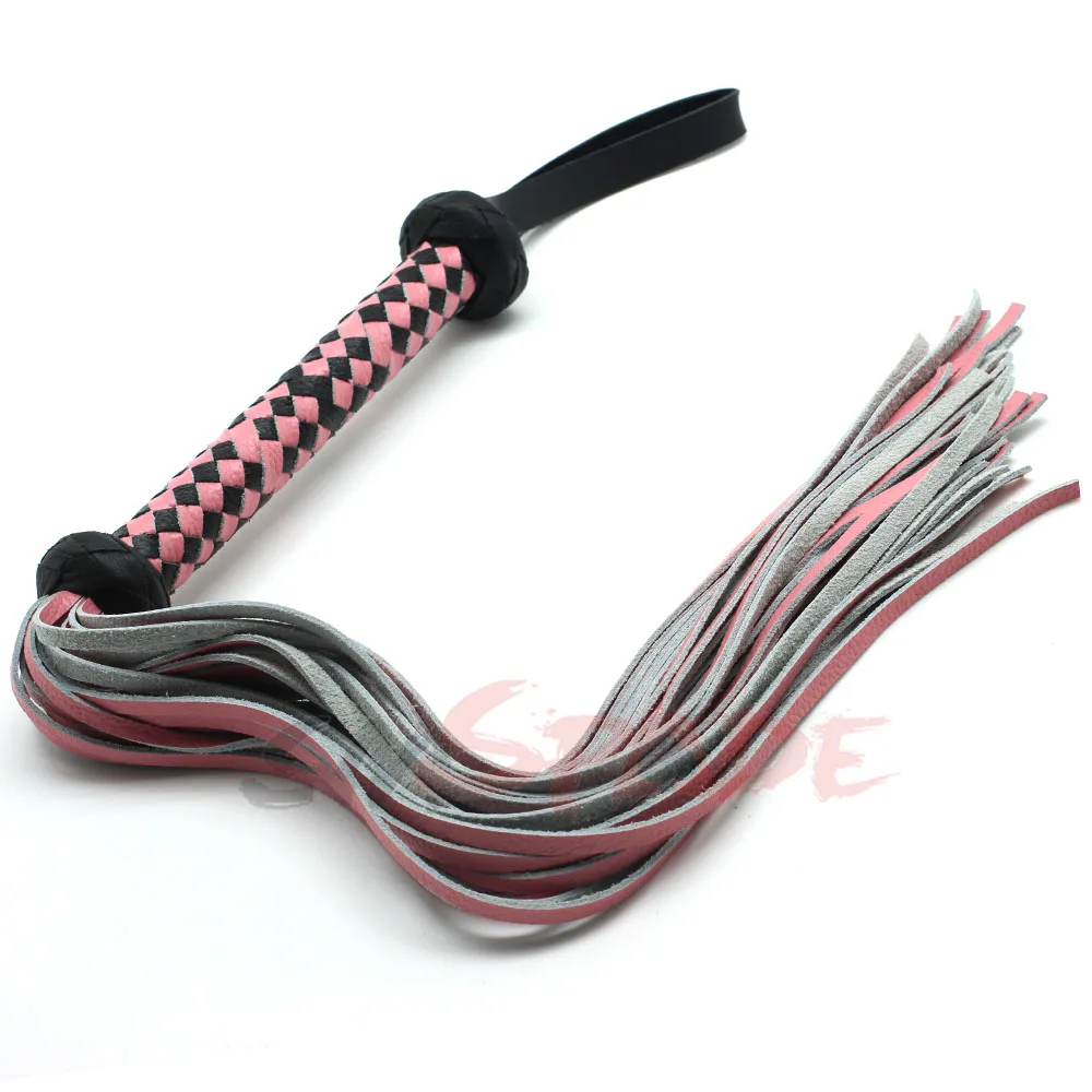 Кожаный Флоггер с ручкой 60 см черный и розовый ручная работа конский хлыст гонок