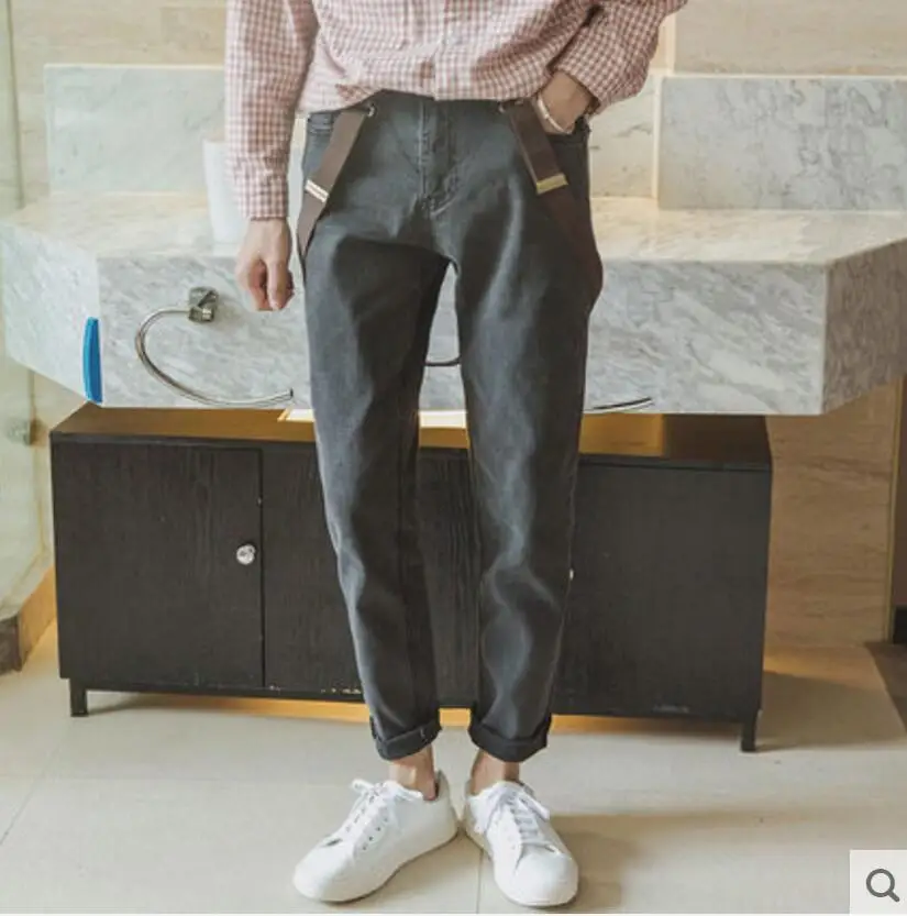 Новинка 2017 весенние брюки подростковые мужские трендовые узкие джинсы на