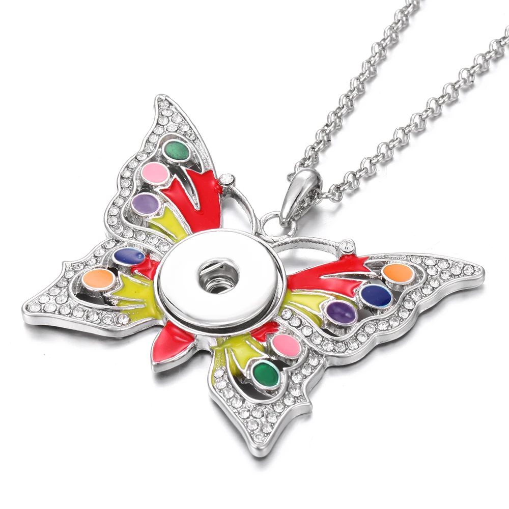 Новое ювелирное ожерелье с кнопкой 18 мм кнопки красочные бабочки для женщин