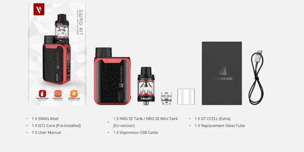Оригинальная электронная сигарета Vaporesso Swag Kit 80 Вт 18650 коробка мод с 3,5 мл Vape Tank GT катушка испаритель электронная сигарета