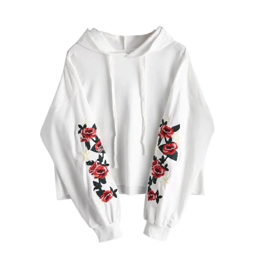 2018 autumn new Harajuku style women fashion trend embroidered loose long-sleeved hooded shirt | Женская одежда