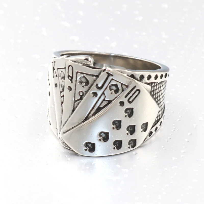 Lucky every time you win Men ring Stainless steel Classic Cool Men's Jewelry Chunky Black Enamel Spades Poker New Ring For | Украшения