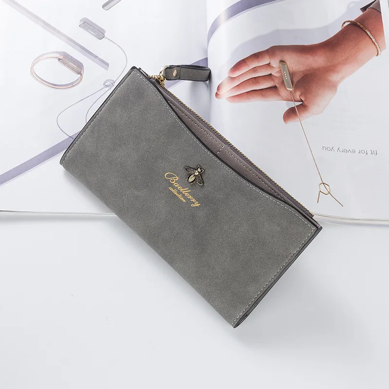 Baellerry новые модные женские сложенные Длинные кошельки на молнии для девочек Кошельки для монет скраб PU Кожаный Клатч мешочек, держатели карт леди Carteira - Цвет: Gray