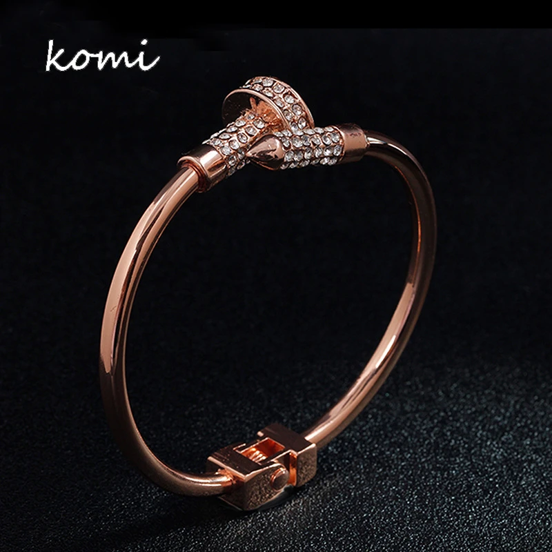 Коми Топ Мода горный хрусталь ногтей браслет RoseGold посеребренный женский и