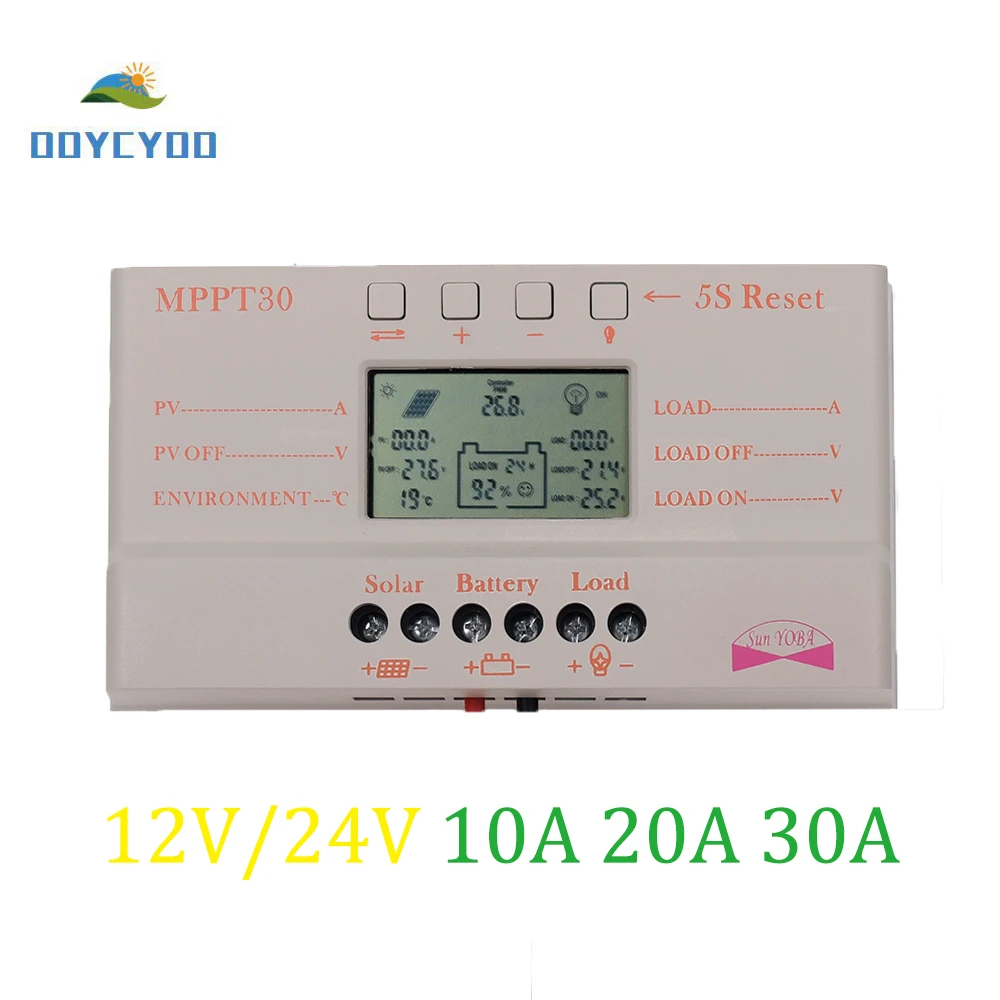 OOYCYOO MPPT 30A / 20A 10A зарядное устройство для солнечной батареи черный цвет свинцово