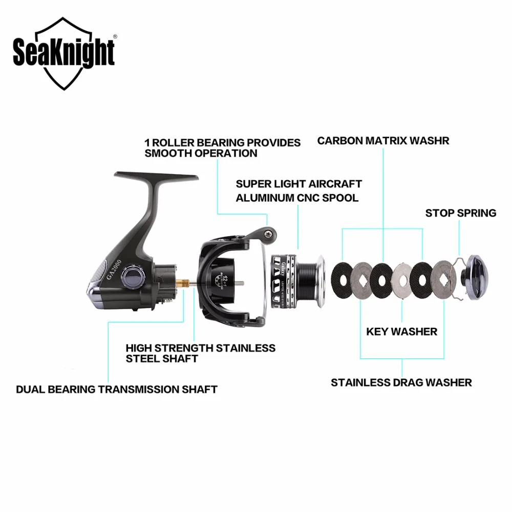 Seaknight Galaxy 5.1: 1 + 12 BB Спиннинг Рыболовные Катушки GA 2000 3000 4000 Рыбалка Колеса
