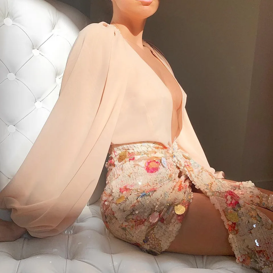 Cakucool элегантные длинные юбки с пайетками женские шикарные Асимметричные спереди