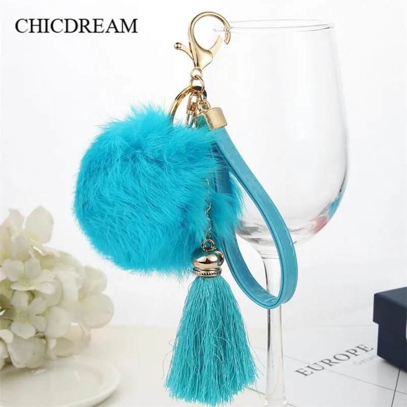 Пушистый подвесной брелок с помпоном из натурального кроличьего меха в виде