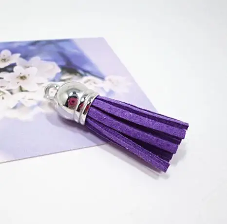 purple silver 20 шт./партия, 38 мм, замша, кисточки, очаровательные разноцветные, искусственная замша, кожа, кисточка с серебряной крышкой CCB для DIY ювелирных изделий, поставщик - Цвет: purple silver