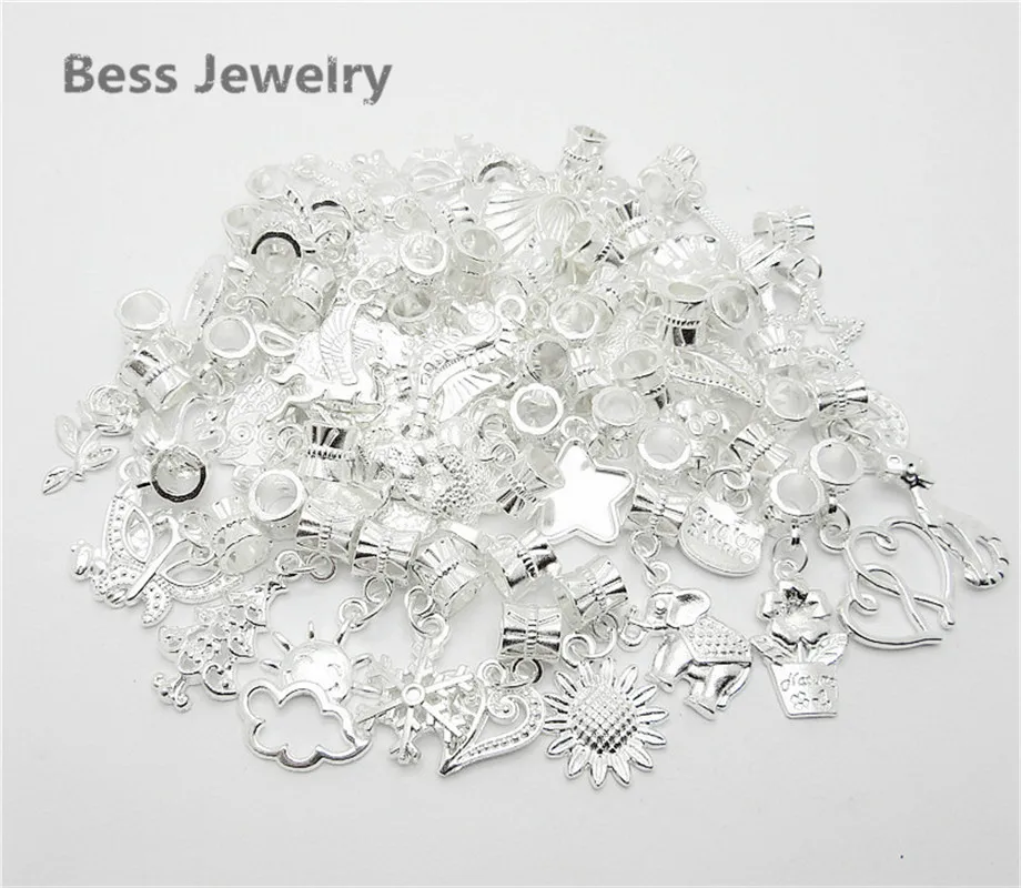 Смешанная мода Посеребренная Подвеска Шарм с большим отверстием подвески для