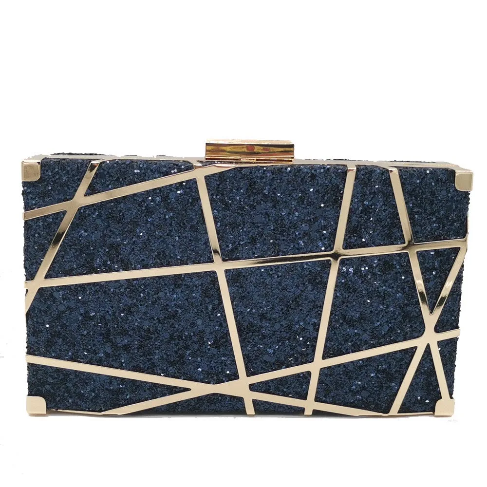 Blue Evening Bag Boutique De FGG женские блестящие вечерние сумки, металлические клатчи на цепочке, сумка через плечо, женские вечерние клатчи - Цвет: Blue Evening Bag