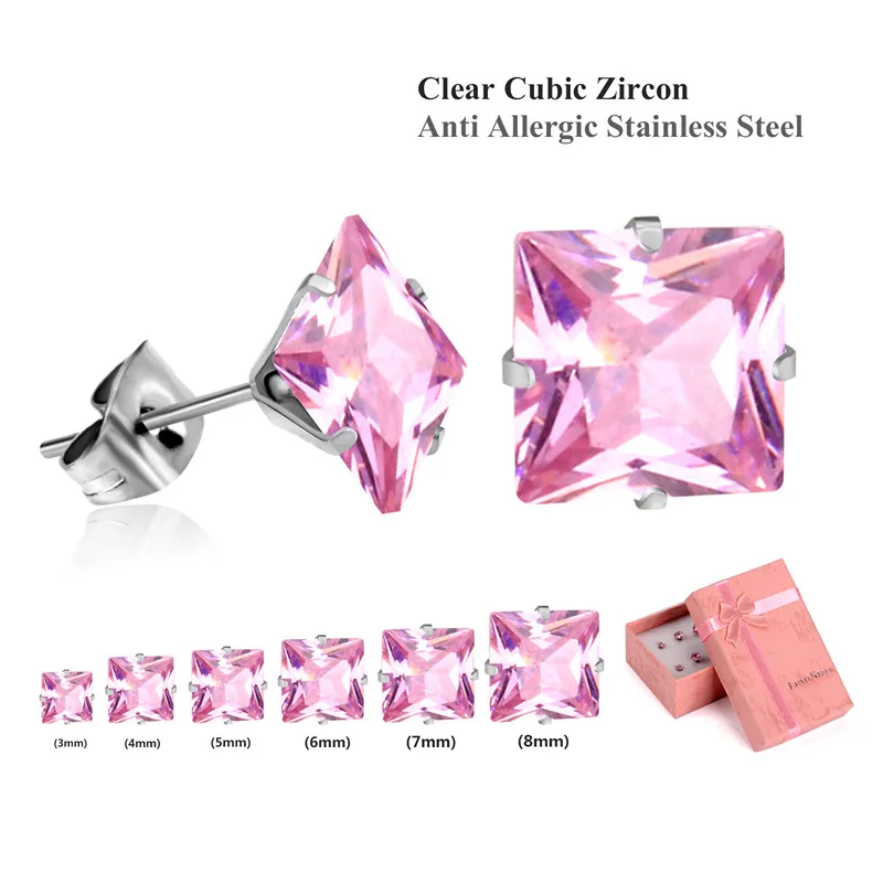pink silver 2 Роскошные круглые/квадратные серьги из кубического циркония, 6 пар/кор., набор из разноцветных камней по месяцу рождения, серьги-гвоздики с эффектом пуш-ап, бижутерия, серьги - Окраска металла: pink silver 2