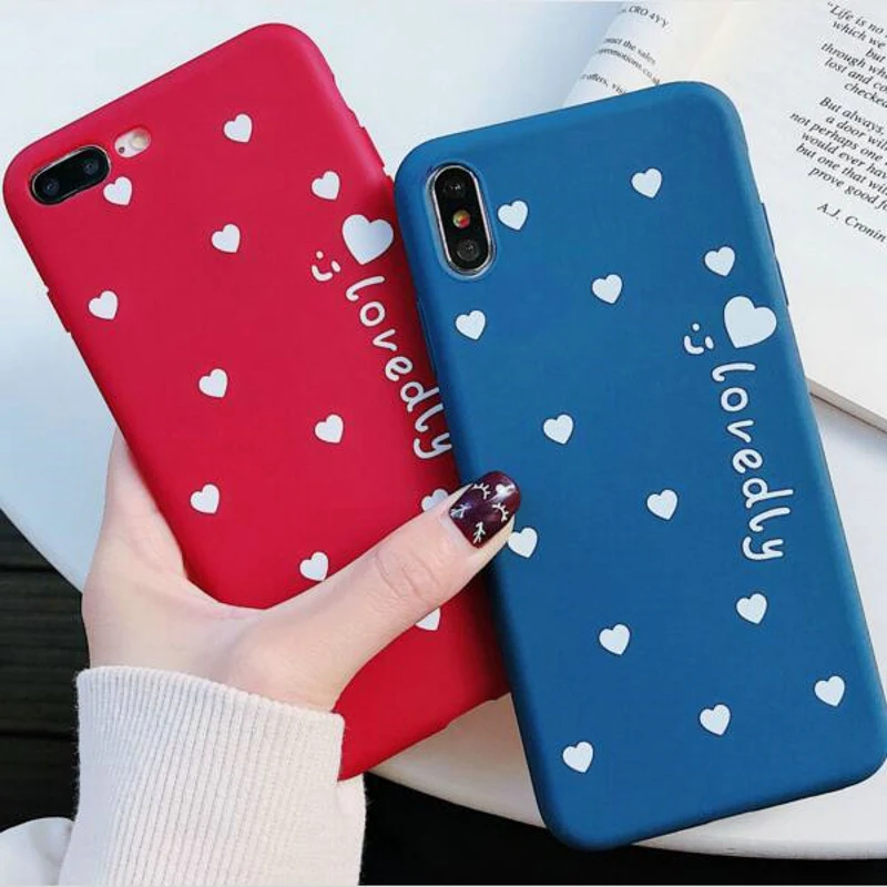 For Iphone 8 Plus Case Luxury Women Silicon Heart Love Print Capas 7 Iphone8 X XS 7Plus 8Plus Coque |