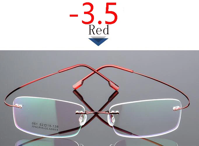 Myopia 350 Покрытие сверхэластичные бескаркасные очки для близорукости для мужчин и женщин без оправы Сверхлегкая оправа Очки для близорукости 100~ 400 градусов - Цвет оправы: Myopia 350