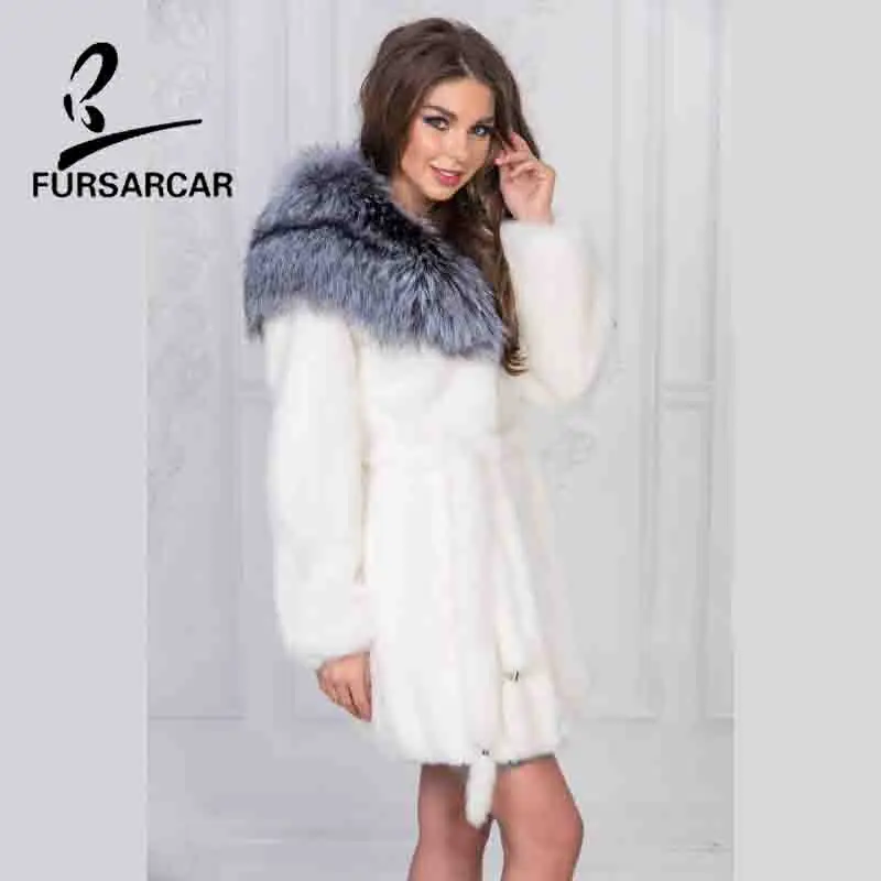FURSARCAR Роскошные Полные кожаные настоящие фотообои с капюшоном из лисьего меха