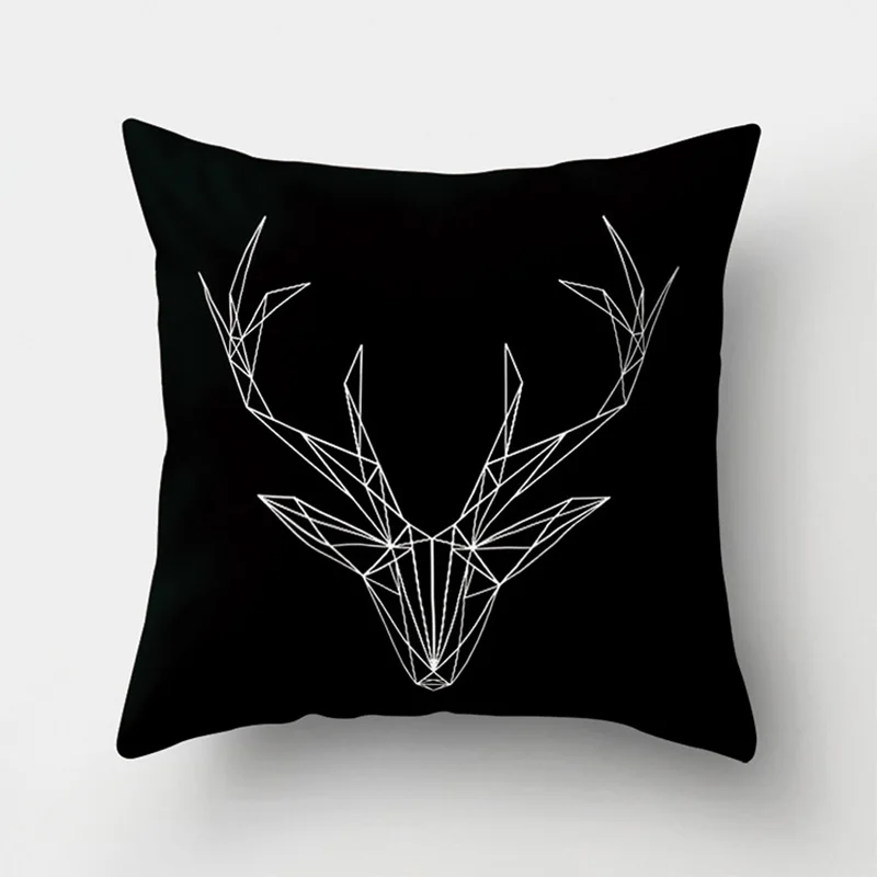 18'' Elife Artifical White and Black cushion cover Geometric throw Deer Wave pillow case sofa car Bedroom Home Decor 45*45CM | Дом и
