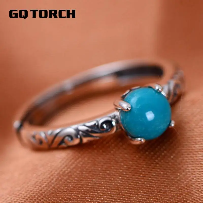 Настоящее 925 пробы серебряные кольца для женщин когти установка бирюзовый камень