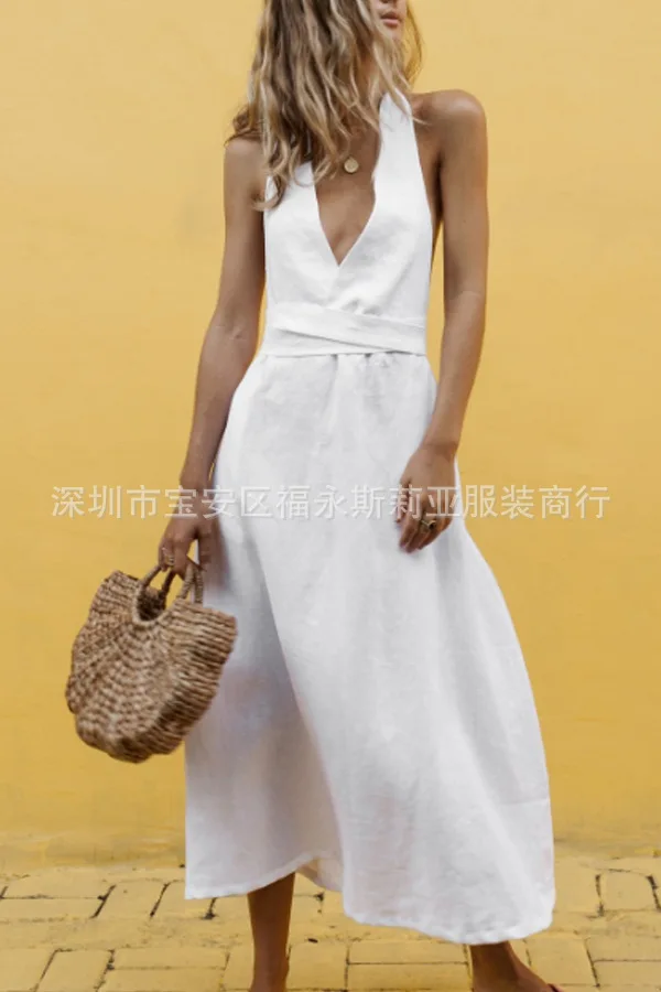 Однотонное женское платье-макси в стиле бохо модное винтажное пляжное платье с