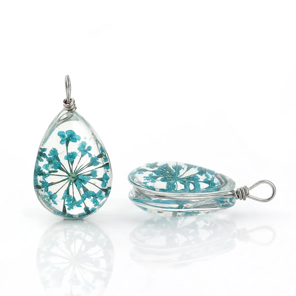 DoreenBeads стеклянный и сушеный цветок Подвески Подвеска в виде капли воды синий