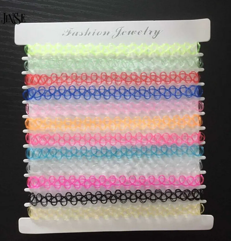 JINSE Татуировка Радуга Чокеры Ожерелье Винтаж стрейч кварц эластичный хна