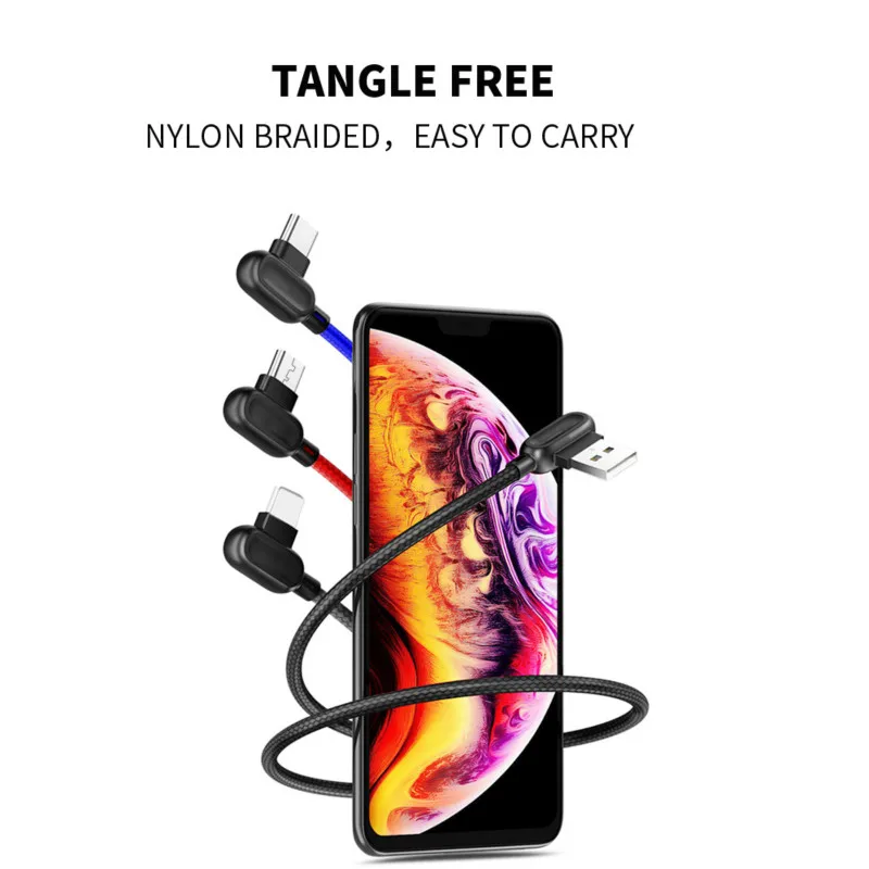 Кабель USB VOXLINK 3 в 1 для iPhone XS MAX нейлоновая оплетка зарядное устройство Шнур Micro Android
