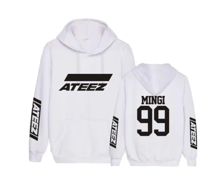 Kpop ateez имя члена печать черный/белый пуловер свободные толстовки унисекс k-поп руно ateez Толстовка для на осень-зиму