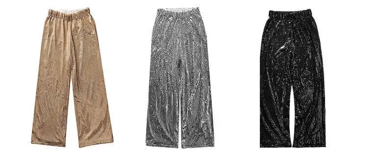 ASYMSAY женские серебристые, золотые, черные цвета модные раздельные брюки с пайетками брюки с высокой талией женские брюки с широкими штанинами AL1309