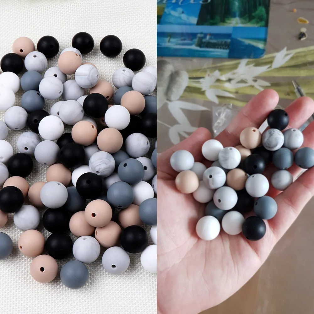 Серый цвет Силиконовые Прорезыватели DIY кольцо Погремушка грызунов бусины для жевания ювелирных изделий кормящих ожерелье бусы