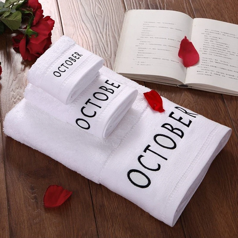 100% Cotton 3PCS Embroidery 12 Month Towel High Quality White Face Sport Bath Hand Bathroom For Home Hotel Wedding | Дом и сад