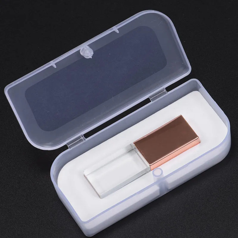 Rose gold box SHANDIAN Кристальный usb палочки 3D Распечатать собственный логотип 4 Гб 16GGB флеш-накопитель USB 32 GB 64 GB прозрачное стекло(за 10 шт логотип - Цвет: Rose gold box