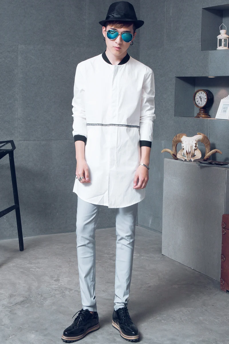 Мужская одежда 2017 мужская летняя приталенная рубашка dj средней длины трендовая