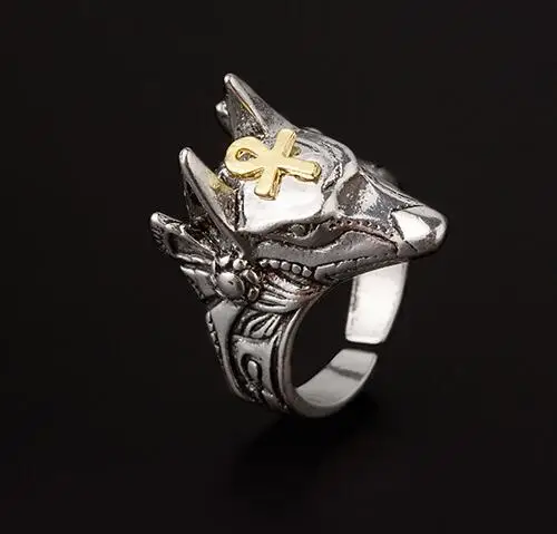 Регулируемое винтажное кольцо с египетским крестом Анубиса, богом египетской звери, массивным нержавеющим сплавом байкерского, рок-н-ролльного, рэп-н-хип-хоп-н-готического стиля для мужчин.