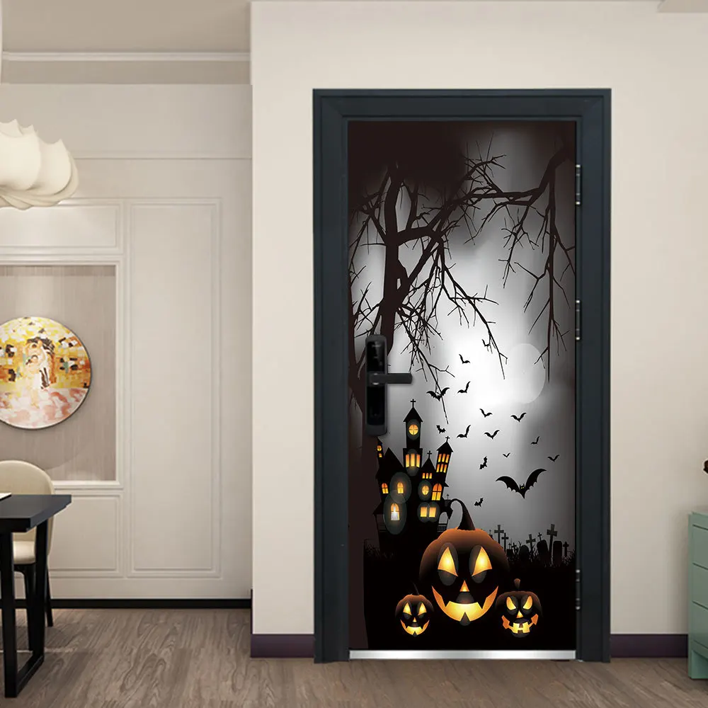 Fog Moon Night Pumpkin Bat Sticker Halloween Decoration Door Party Decal | Дом и сад