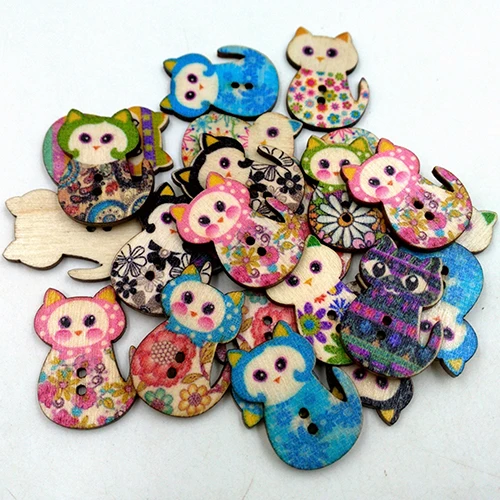 Деревянная Бабочка для торта пуговицы кошки фотоальбом сделай сам с 2 отверстиями 50 шт.|cat buttons|buttons sewingscrapbooking
