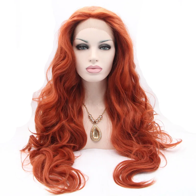Sylvia 350#Color Red Body Wave Wig Synthetic Lace Front Wigs For Women Heat Resistant Fiber Hair Drag Queen Wigs