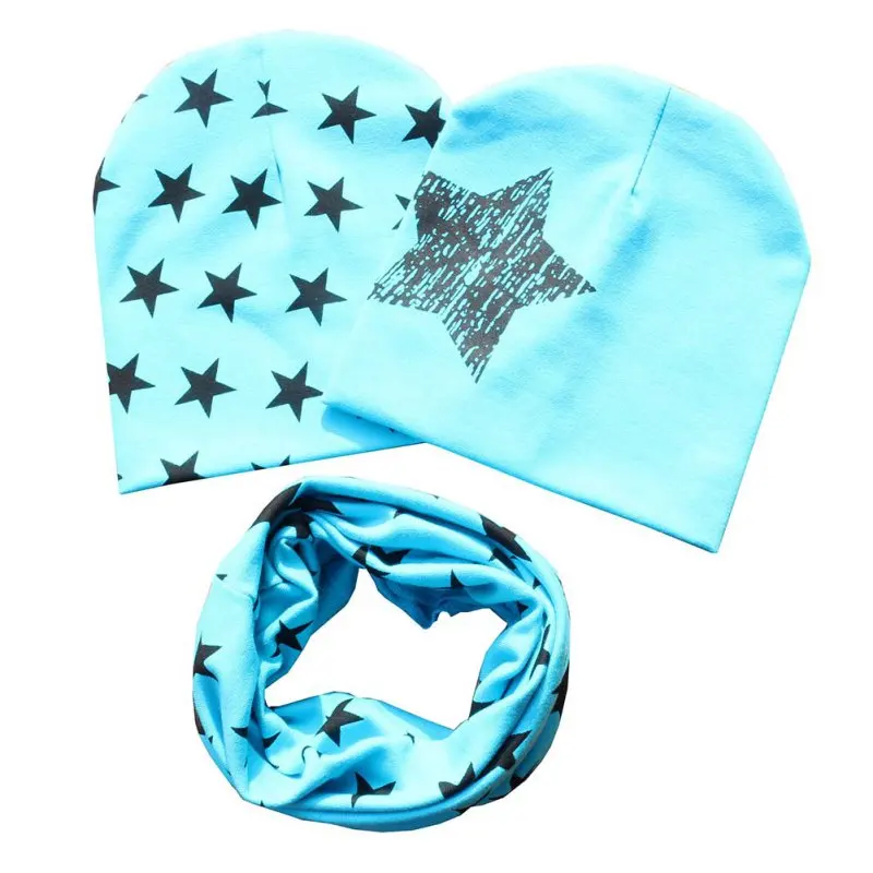 1 Set Cotton Baby Hat Scarf Kids Autumn Winter Children scarf-collar Boys Warm Beanies Star Print Infant Hats New | Детская одежда и