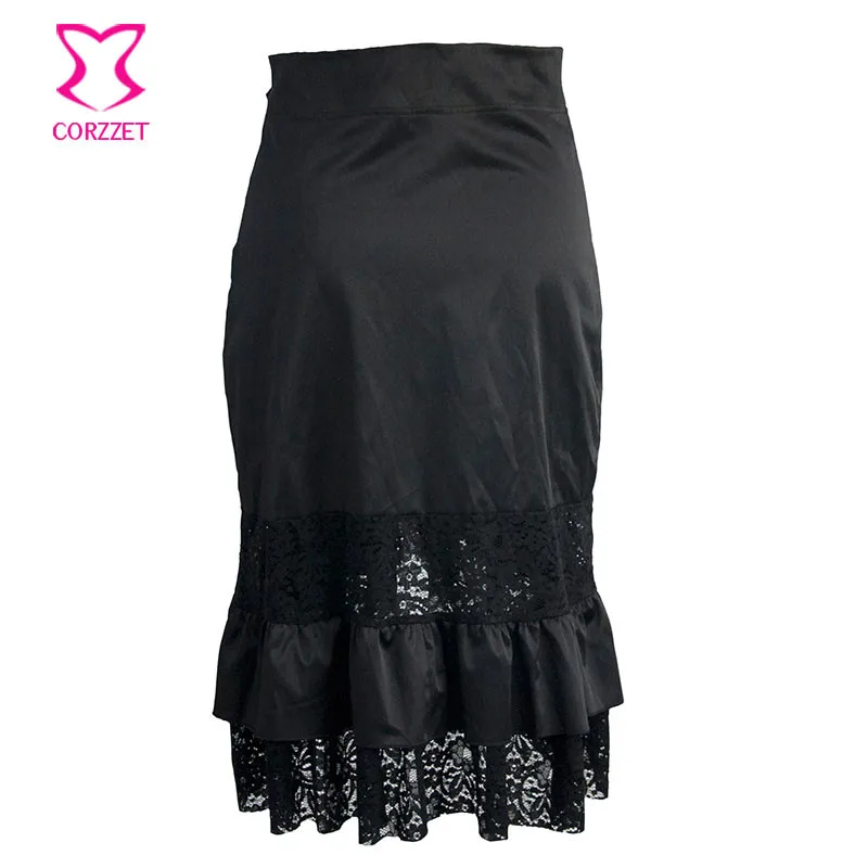 Victorian Black Satin &amp Lace Floral Ruffles Steampunk Skirt Burlesque Vintage Sexy Skirts Womens Plus Size 6XL Gothic Clothing | Женская