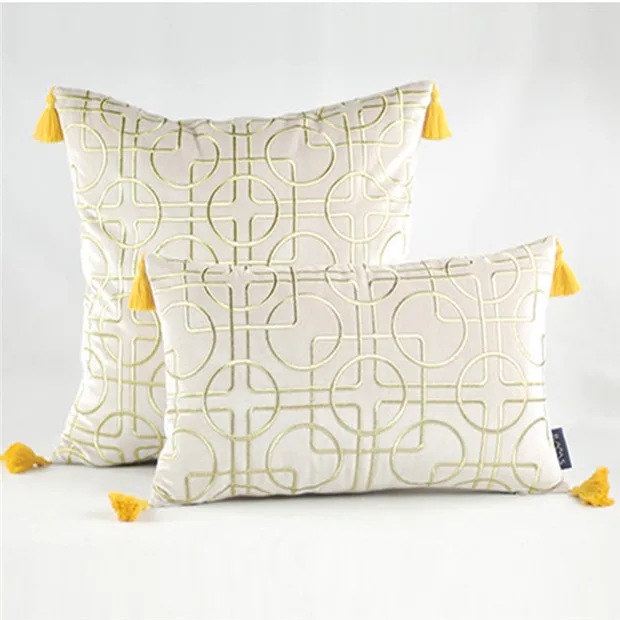 Beige Interlocking Роскошные Чехлы для подушек подушки с вышивкой чехлы для стульев геометрические переплетенные подушки Cojines декор для дивана - Цвет: Beige Interlocking