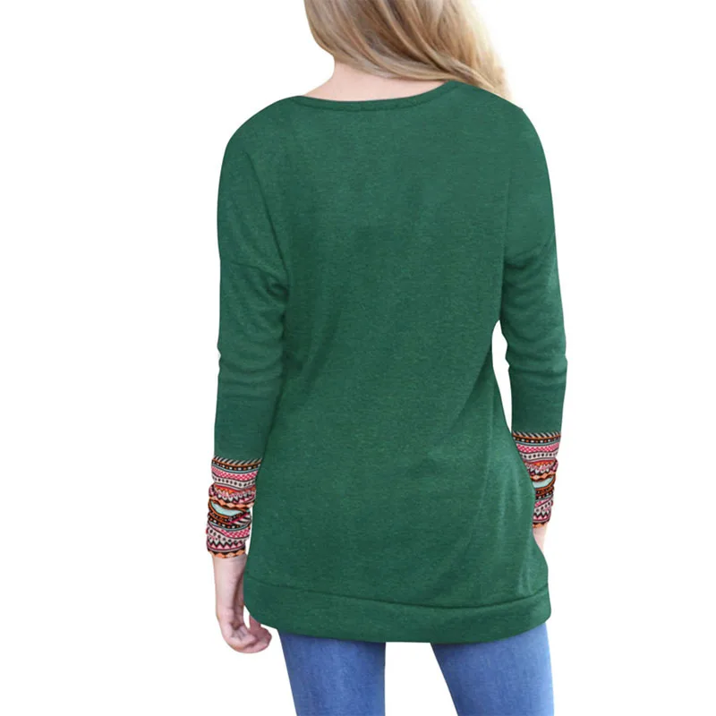 Женская хлопковая Футболка с круглым вырезом длинными рукавами и пуговицами