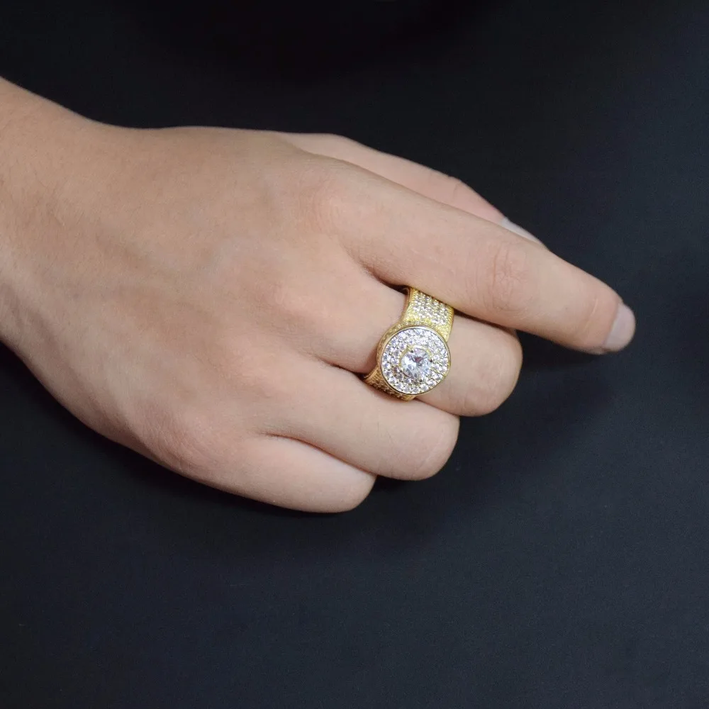 Мужское кольцо в стиле хип хоп UWIN серебряное с инкрустацией и стразами из фианита