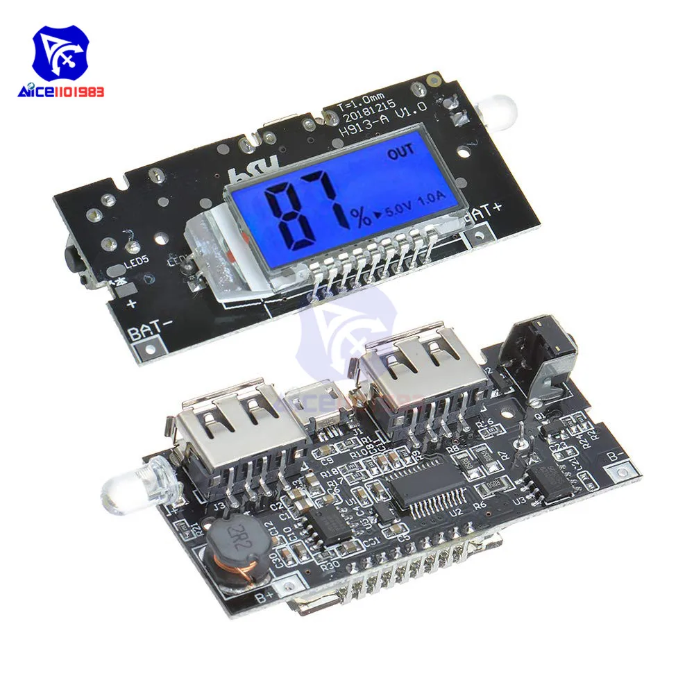 Внешний аккумулятор 18650 с двумя USB-портами 5 В 1 А а выход Micro USB вход ЖК-дисплей