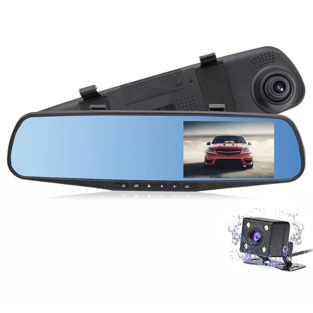 dual dash cam HGDO Двойной объектив зеркало заднего вида с видеорегистратором и камера 4.3 '' видеорегистраторы автомобильные зеркало видеорегистратор FHD 1080 P регистратор автомобильный видеорегистратор с двумя камерами - Название цвета: dual dash cam