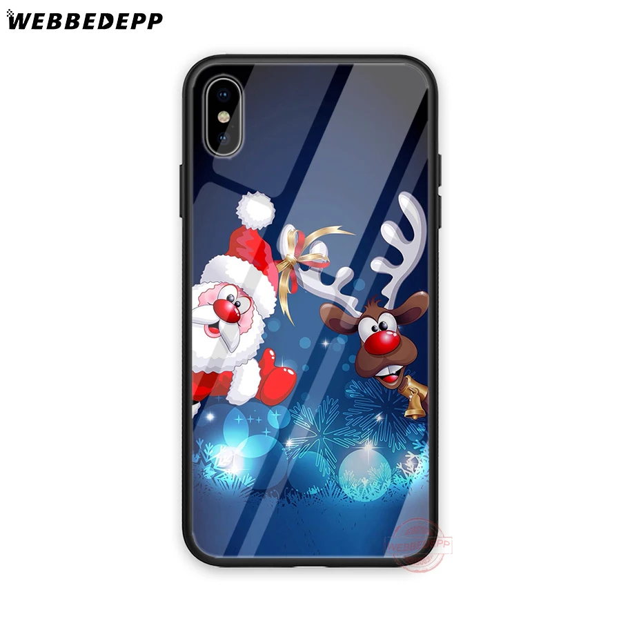 WEBBEDEPP Christmas Cute Santa Claus Elk snowman Tempered Glass Phone Case for Apple iPhone XS Max XR X 8 7 6S Plus 5S SE | Мобильные