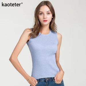 70% шелк 30% хлопок Женский женские майки, топы с круглым вырезом Шелковый вязаный Плетеный женский тонкий офисный Модный женский жилет майка Топ